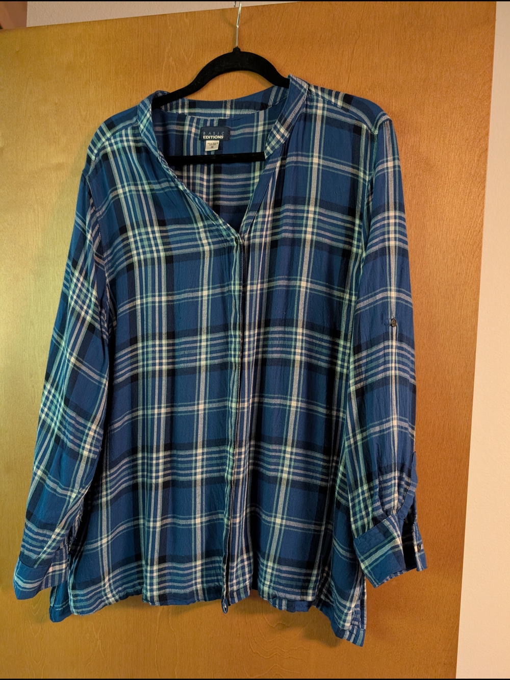 Basic Editions Blue Plaid Button-Up Shirt 2XL